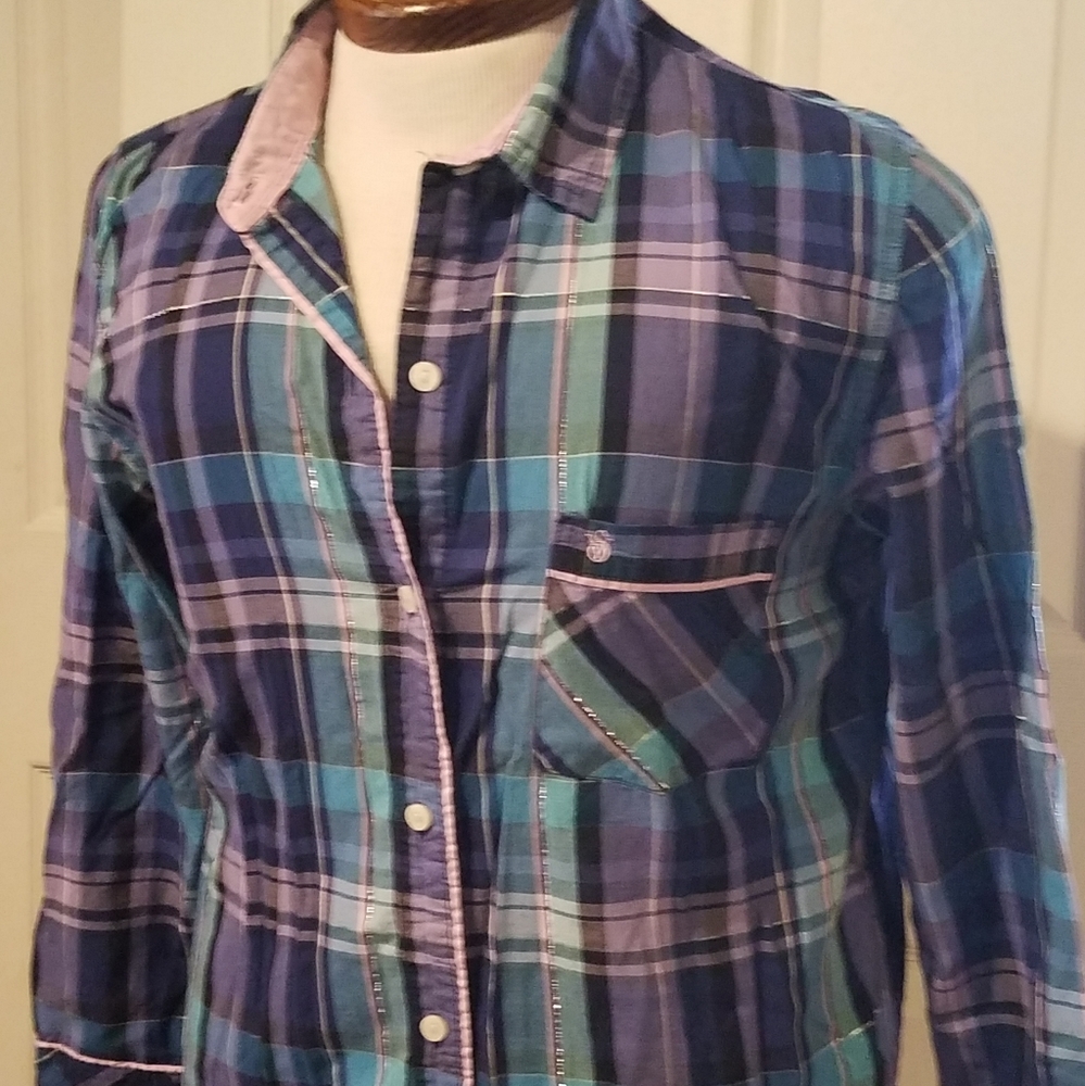 Victoria's Secret button-down plaid pajama sleep shirt Small